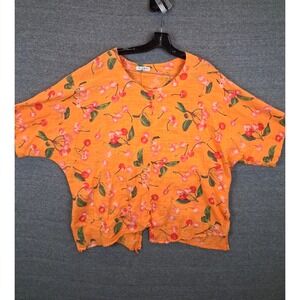 New Collection Womens Shirt XL Orange Cherry Linen Cotton‎ Dolman Resort Coastal